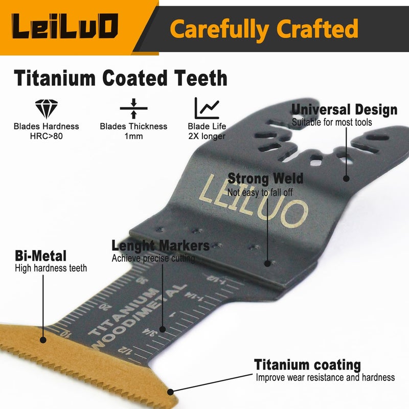 LEILUO 10 Pcs Titanium Multitool Blade Kits for Wood Nails Drywall Cutting Oscillating Saw Blades Universal Oscillating Tool Accessories with Storage Bag Compatible with DeWalt Makita Dremel and More - Image 5